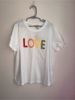 Hayden White Tee with Rainbow LOVE Applique